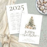Merry Christmas Tree Sage Script 2025 Calendar Holiday Card<br><div class="desc">Modern Merry Christmas Tree Sage Script 2025 calendar on the back. Available digitally and printed. Contemporary style. Merry Christmas is in an elegant set script in sage and the rest of the text you can easily personalise, including your new year greeting on the back. You can choose any colours for...</div>