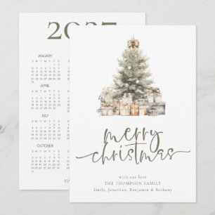 Merry Christmas Tree Sage Script 2027 Calendar Holiday Card