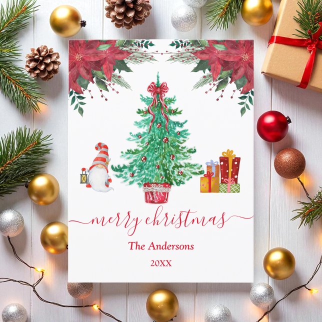 Merry Christmas Tree Santa Green Red Postcard (Creator Uploaded)