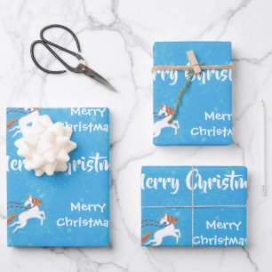 Merry Christmas Tree Santa Sleigh Girly Unicorn Wrapping Paper Sheet