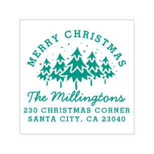 Merry Christmas Tree Script Name & Return Address Self-inking Stamp