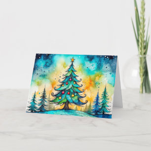 Merry Christmas Tree   Seasons Greetings Holiday Card