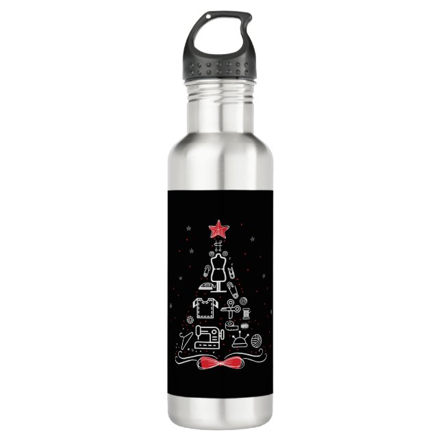 Merry Christmas Tree Sewing Crochet Tools, 710 Ml Water Bottle (Front)