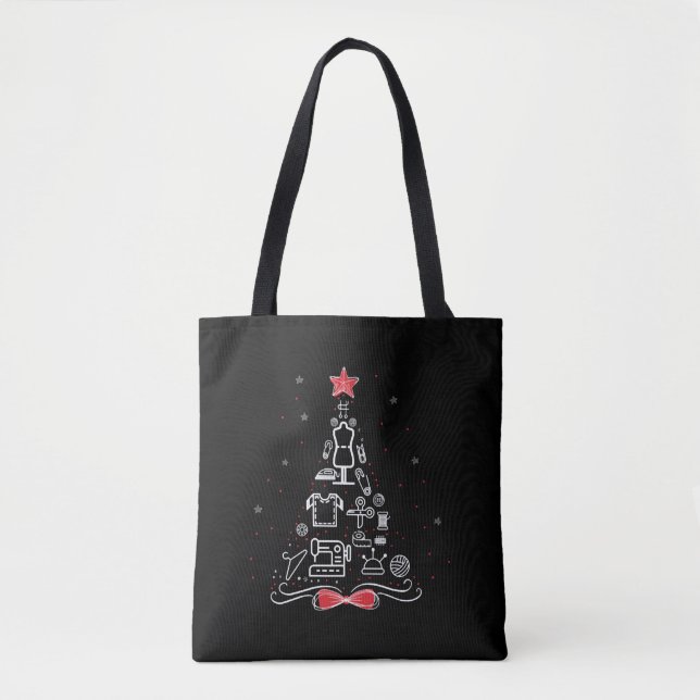 Merry Christmas Tree Sewing Crochet Tools, Tote Bag (Front)
