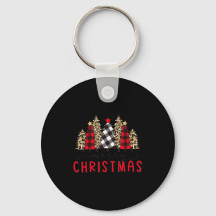 Merry Christmas Tree Shirts Funny Leopard Plaid Pr Key Ring