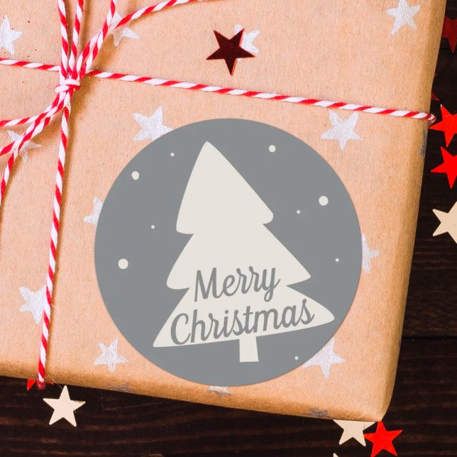 Merry Christmas tree silhouette Classic Round Sticker (Creator Uploaded)