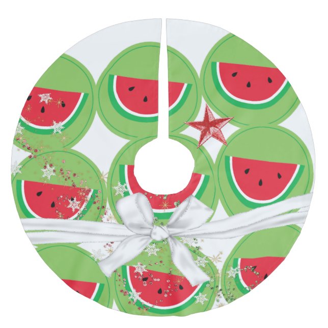 Merry Christmas Tree Skirt Watermelon Bow  (Front)