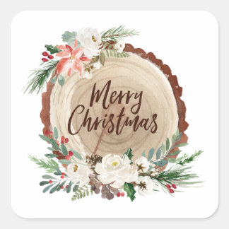 Merry Christmas tree slice floral sticker