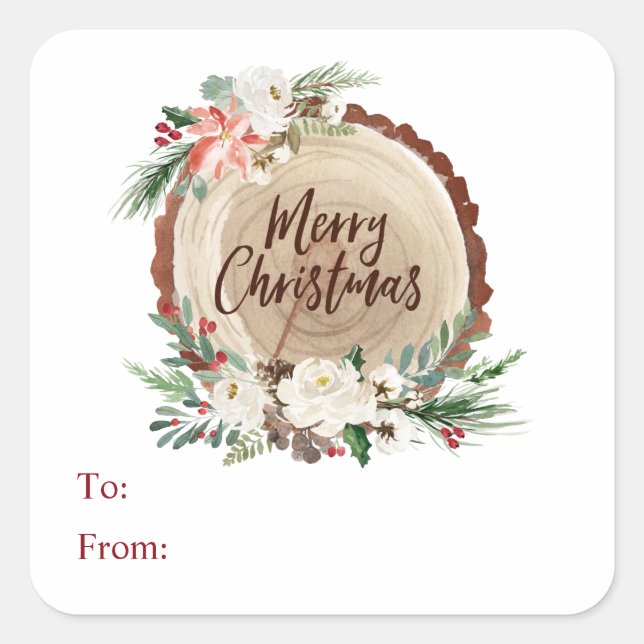 Merry Christmas tree slice floral to/from sticker (Front)