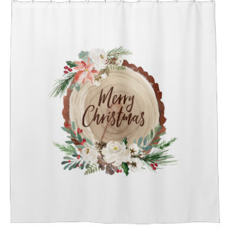 Merry Christmas Tree Slice Shower Curtain