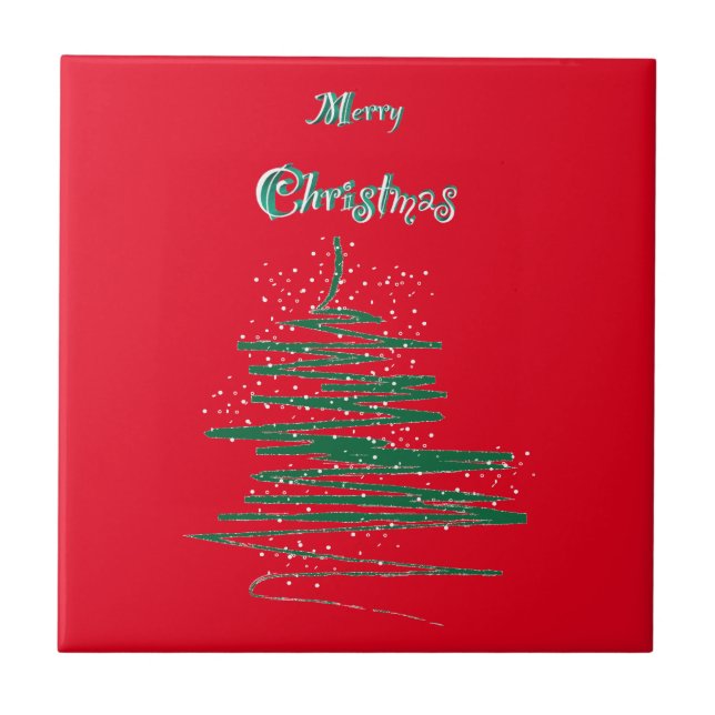 Merry Christmas Tree Snowflakes Tile (Front)