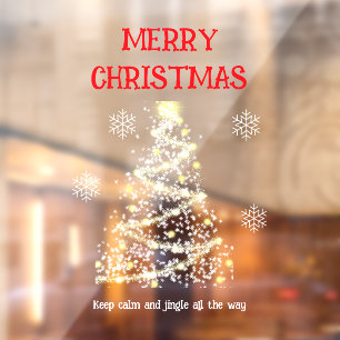Merry Christmas Tree & Snowflakes  Window Cling
