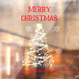 Merry Christmas Tree & Snowflakes  Window Cling