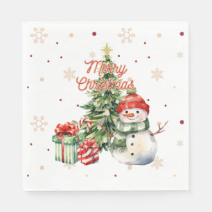 Merry Christmas Tree Snowman and Presents Napkin