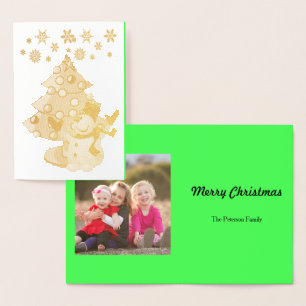 Merry Christmas Tree Snowman and Snowflakes Foil Card