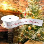 Merry Christmas Tree Snowman Gifts Personalised Satin Ribbon<br><div class="desc">Customise the text, and easily create your personalised Christmas ribbon. Click EDIT DESIGN to change the background colour or text colour. You can TRANSFER this DESIGN to other Zazzle products and adjust it to fit most Zazzle items. Standard Studio designs are made in high-resolution graphics for a professional print. Thank...</div>