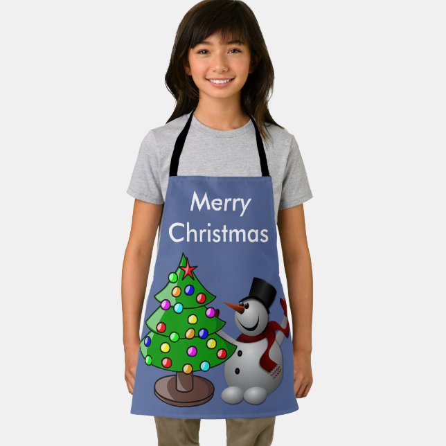 Merry Christmas Tree & Snowman, ZSSD Apron (Insitu)
