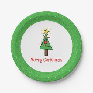 Merry Christmas Tree String of Lights Ornaments Paper Plate
