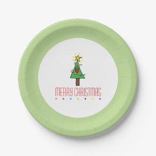 Merry Christmas Tree String of Lights Ornaments Paper Plate