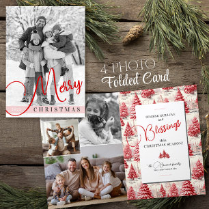 Merry Christmas Tree Toile Custom Family Photo Holiday Card