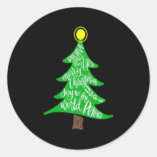 Merry Christmas Tree Tygraphy For Men Women Kid  Classic Round Sticker