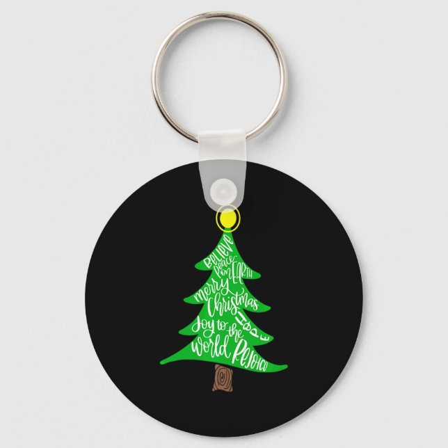 Merry Christmas Tree Tygraphy For Men Women Kid  Key Ring (Front)