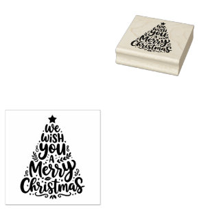 Merry Christmas Tree Typography Holiday Stamp