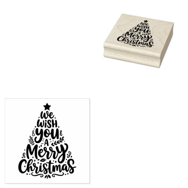 Merry Christmas Tree Typography Holiday Stamp (Stamped)