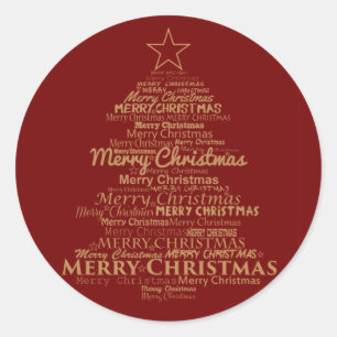 Merry Christmas Tree Typography Round Sticker
