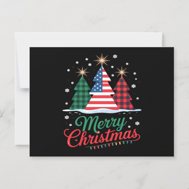 Merry Christmas Tree US Flag Santa Essential Magnetic Invitation (Front)