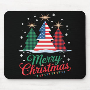 Merry Christmas Tree US Flag Santa Essential Mouse Pad