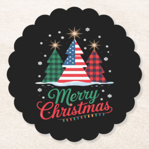 Merry Christmas Tree US Flag Santa EssentialMerry Paper Coaster