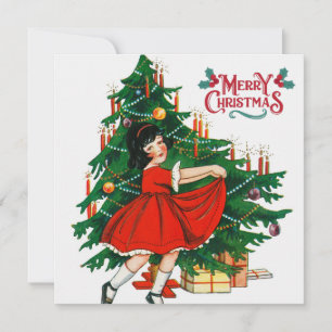 Merry christmas tree vintage art card