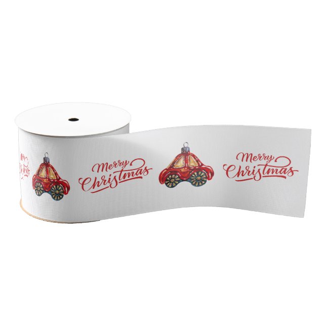 Merry Christmas Tree Vitnage Car Ornament Grosgrain Ribbon (Spool)