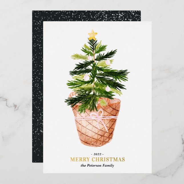 Merry Christmas tree watercolor bow illustration (Front/Back)
