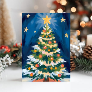 Merry Christmas Tree Watercolor Holiday Card