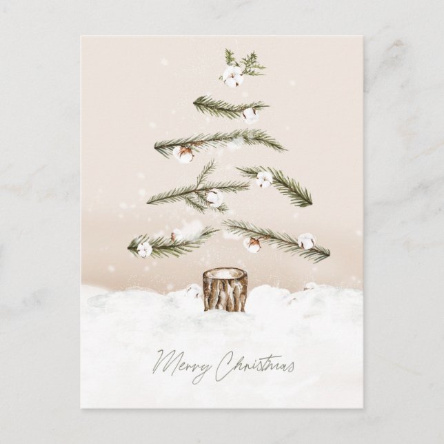 Merry Christmas Tree Watercolor Holiday Postcard (Front)