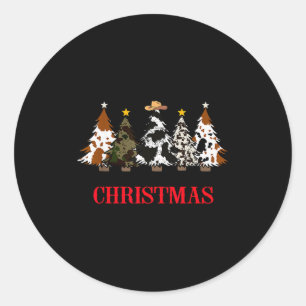 Merry Christmas Tree Western Cowhide Xmas Cowboy F Classic Round Sticker