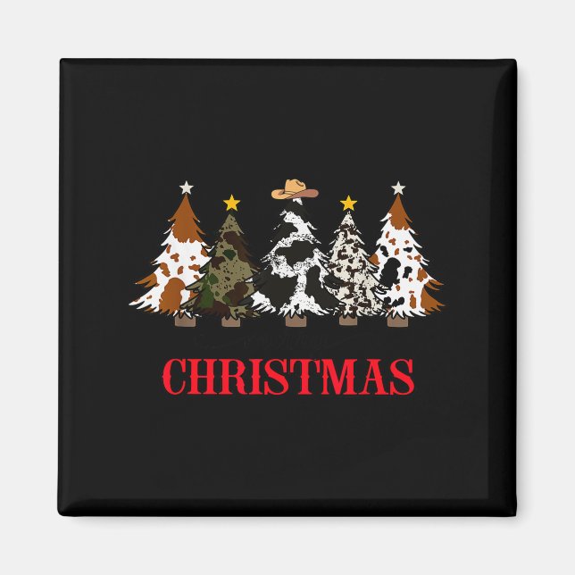 Merry Christmas Tree Western Cowhide Xmas Cowboy F Magnet (Front)