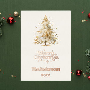 Merry Christmas tree white snow rose gold