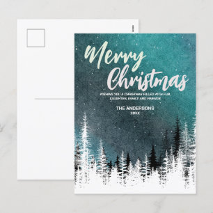 Merry Christmas tree winter Night forest Holiday Postcard