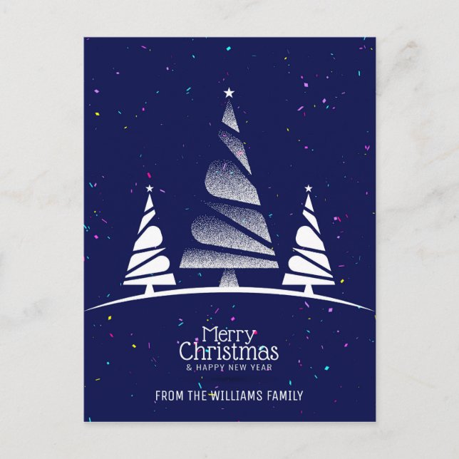 Merry Christmas Tree Wishes Navy Family Photo Holiday Postcard (Front)