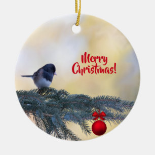 Merry Christmas Tree with a Snowbird on a Ceramic Tree Decoration