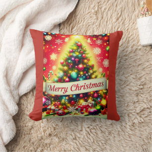 "Merry Christmas Tree with Colourful Ornaments   Cushion