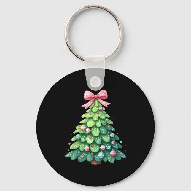 Merry Christmas Tree With Coquette Bow Xmas Holida Key Ring (Front)