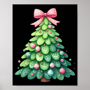 Merry Christmas Tree With Coquette Bow Xmas Holida Poster