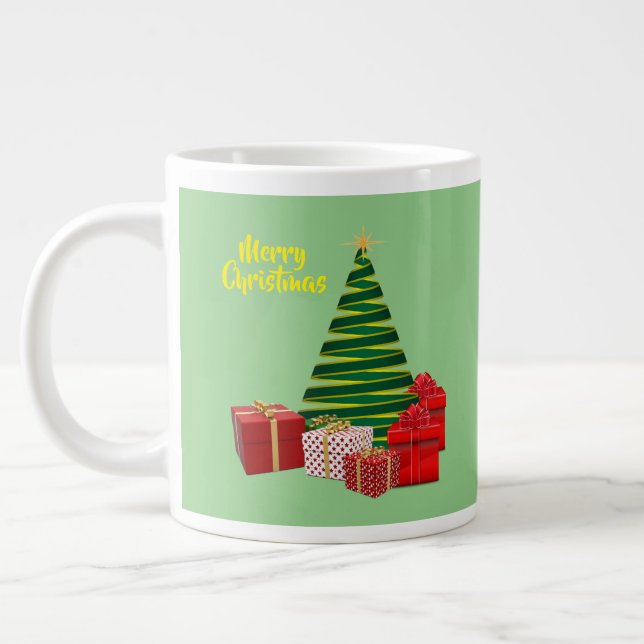Merry Christmas ~ Tree with Gifts Large Coffee Mug (Left)