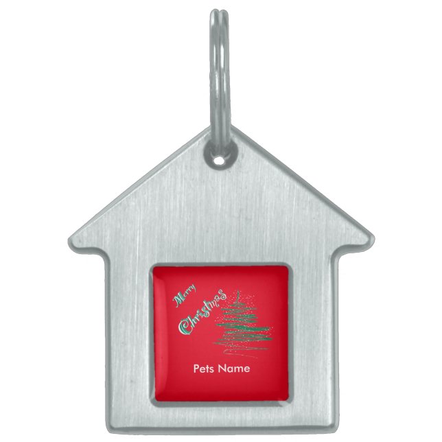 Merry Christmas Tree with Snowflakes Pet ID Tag (Front)