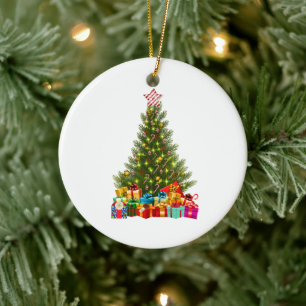 Merry Christmas Tree with Star Presents Holiday Ceramic Tree Decoration