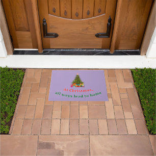 Merry Christmas Tree with Star Presents Holiday Doormat